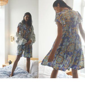 Anthropologie Blue and Yellow Midi Dress